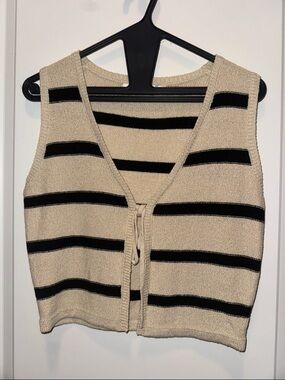 Altar'd State Beige and Black Striped Tie-Front Vest